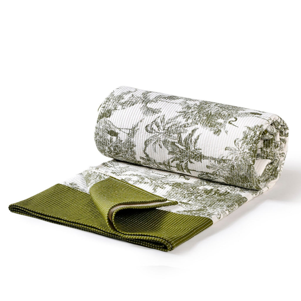 Tropical Quilted Cotton Bedcover Olive Green 250x220cm Nestasia