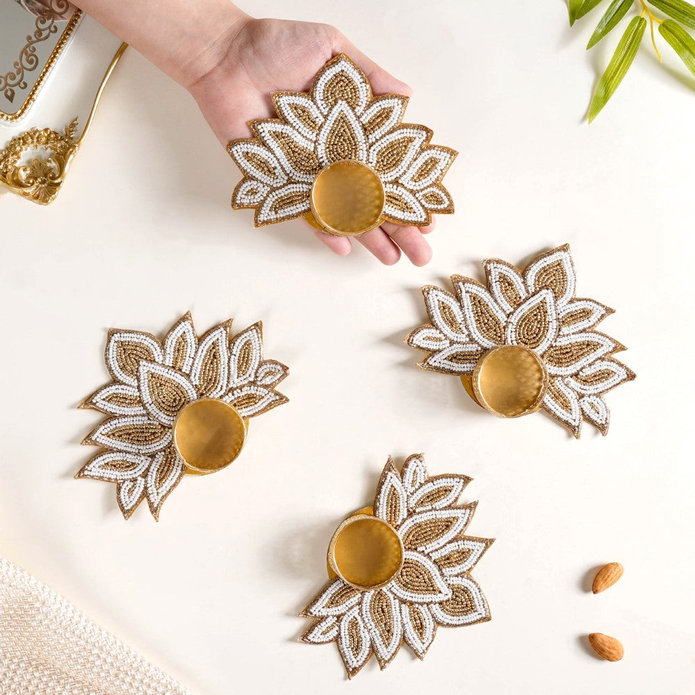 Lotus Tealight Candle Holder Set of 4 White Nestasia