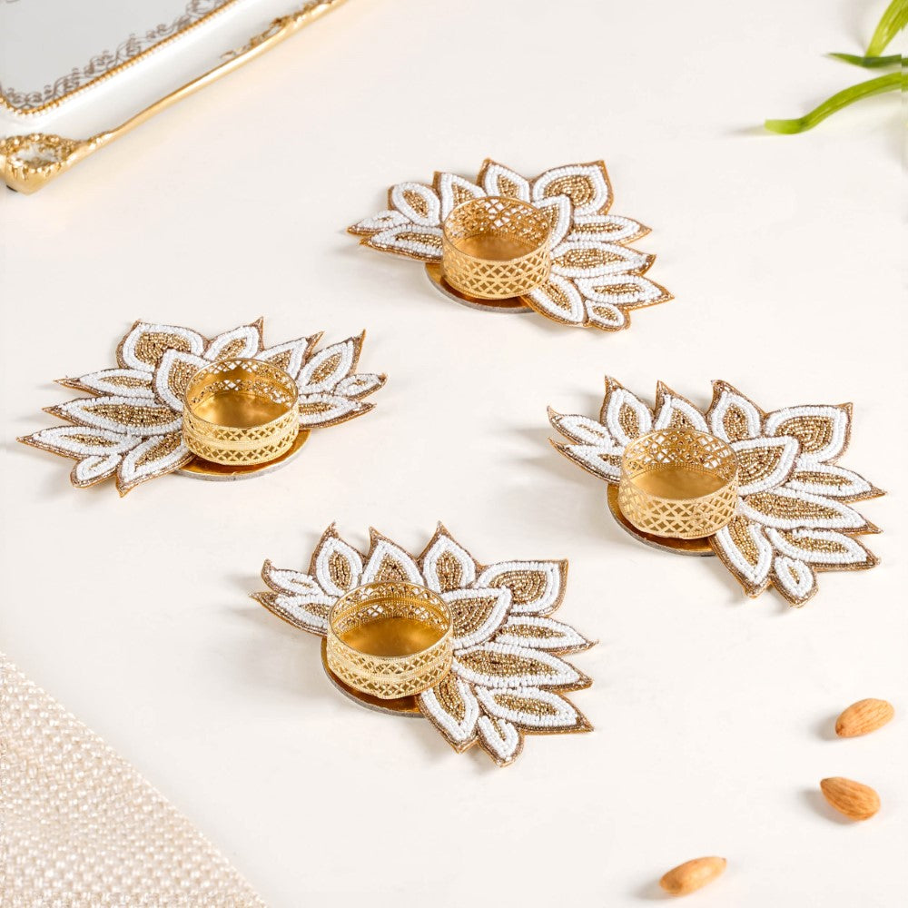 Lotus Tealight Candle Holder Set of 4 White Nestasia
