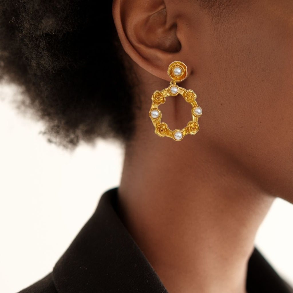 Wild Roses And Pearls Earrings Nestasia