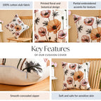 Poppy Flower Cotton Embroidered Cushion Cover 40x40cm Nestasia