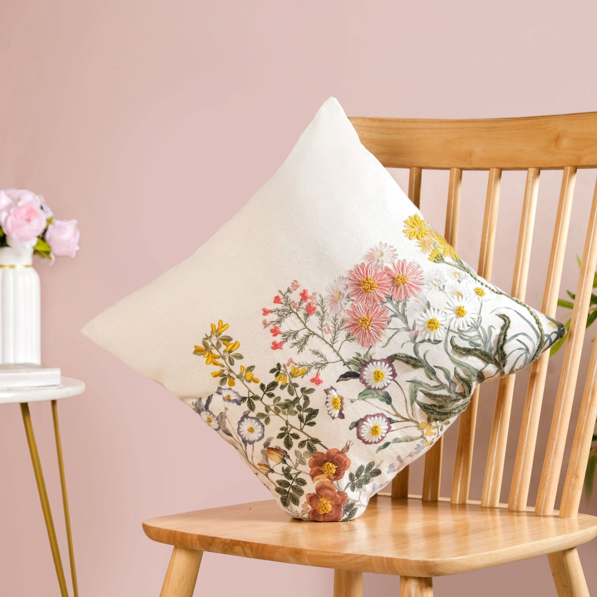 Wildflower Whisper Embroidered Cushion Cover 40x40cm Nestasia