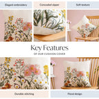 Wildflower Whisper Embroidered Cushion Cover 40x40cm Nestasia