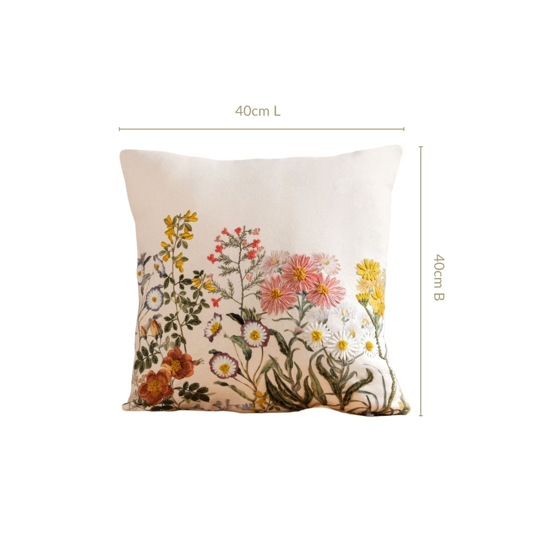 Wildflower Whisper Embroidered Cushion Cover 40x40cm Nestasia