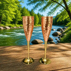 Brass Copper And Steel Hammered Wine Glass Pair Vedansh Craft
