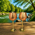 Brass Copper And Steel Hammered Wine Glass Pair Vedansh Craft
