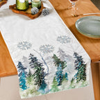 Snowfall In Pine Forest Embroidered Table Runner Nestasia