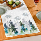 Snowfall In Pine Forest Embroidered Table Runner Nestasia