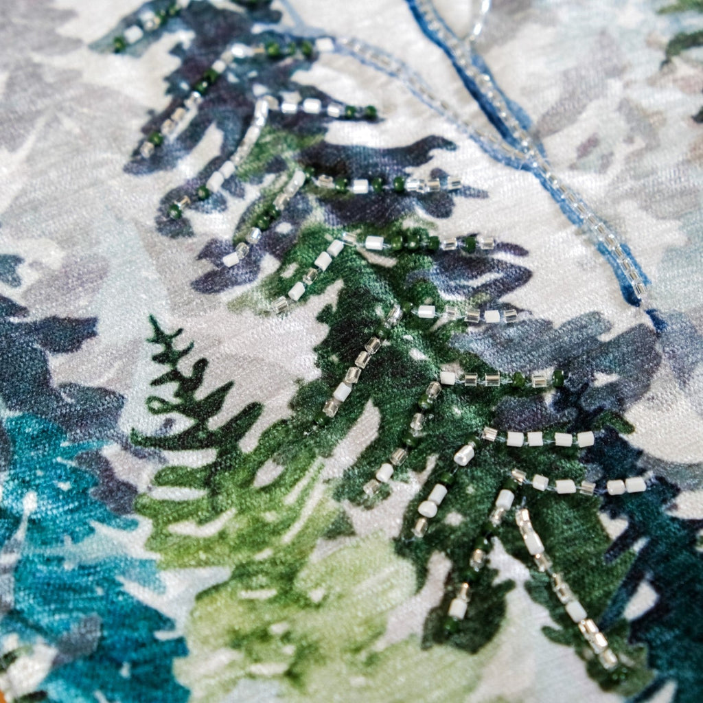 Snowfall In Pine Forest Embroidered Table Runner Nestasia