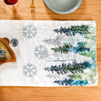 Snowfall In Pine Forest Embroidered Table Runner Nestasia