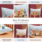 Winter Town Embroidered Cotton Cushion Cover 50x30cm Nestasia