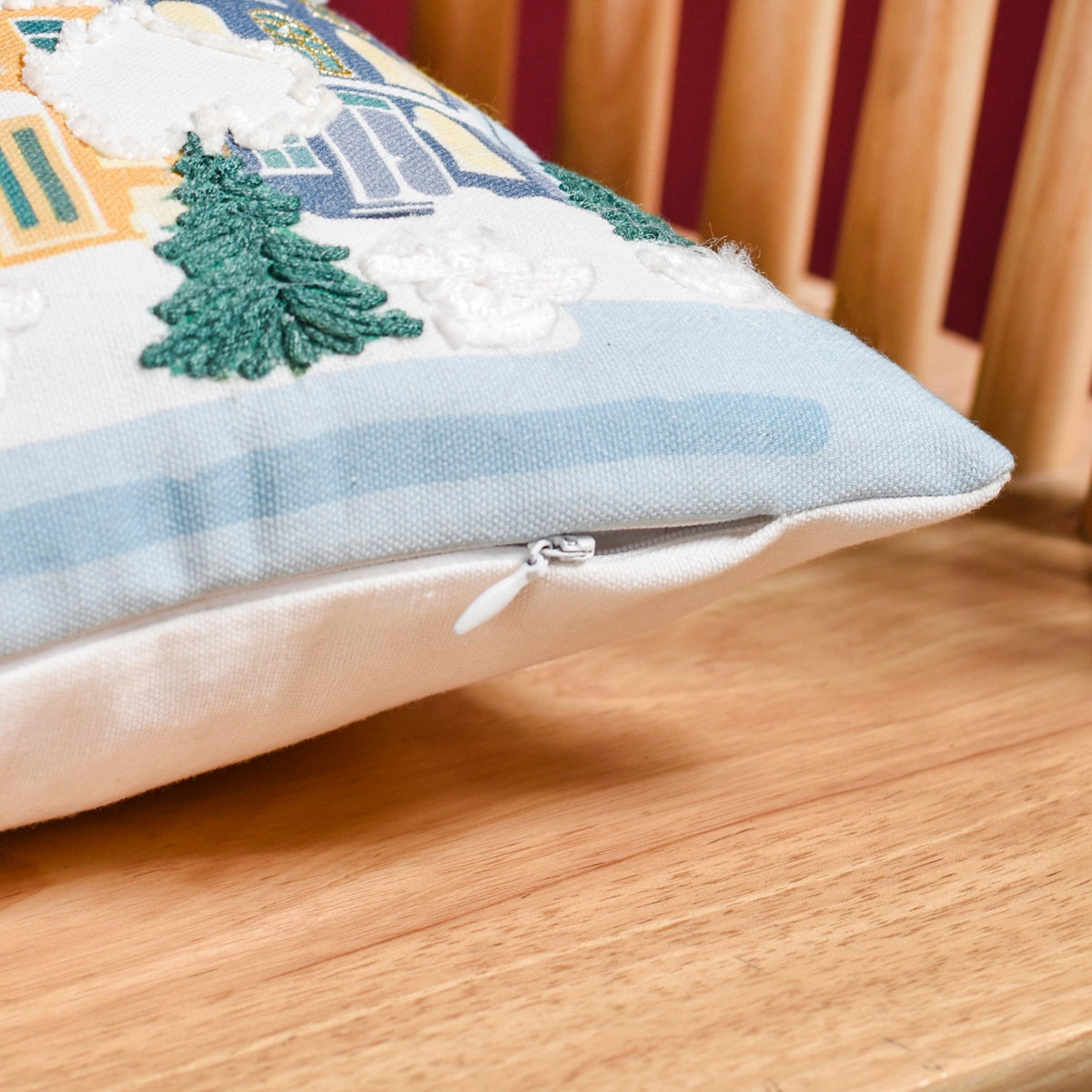 Winter Town Embroidered Cotton Cushion Cover 50x30cm Nestasia