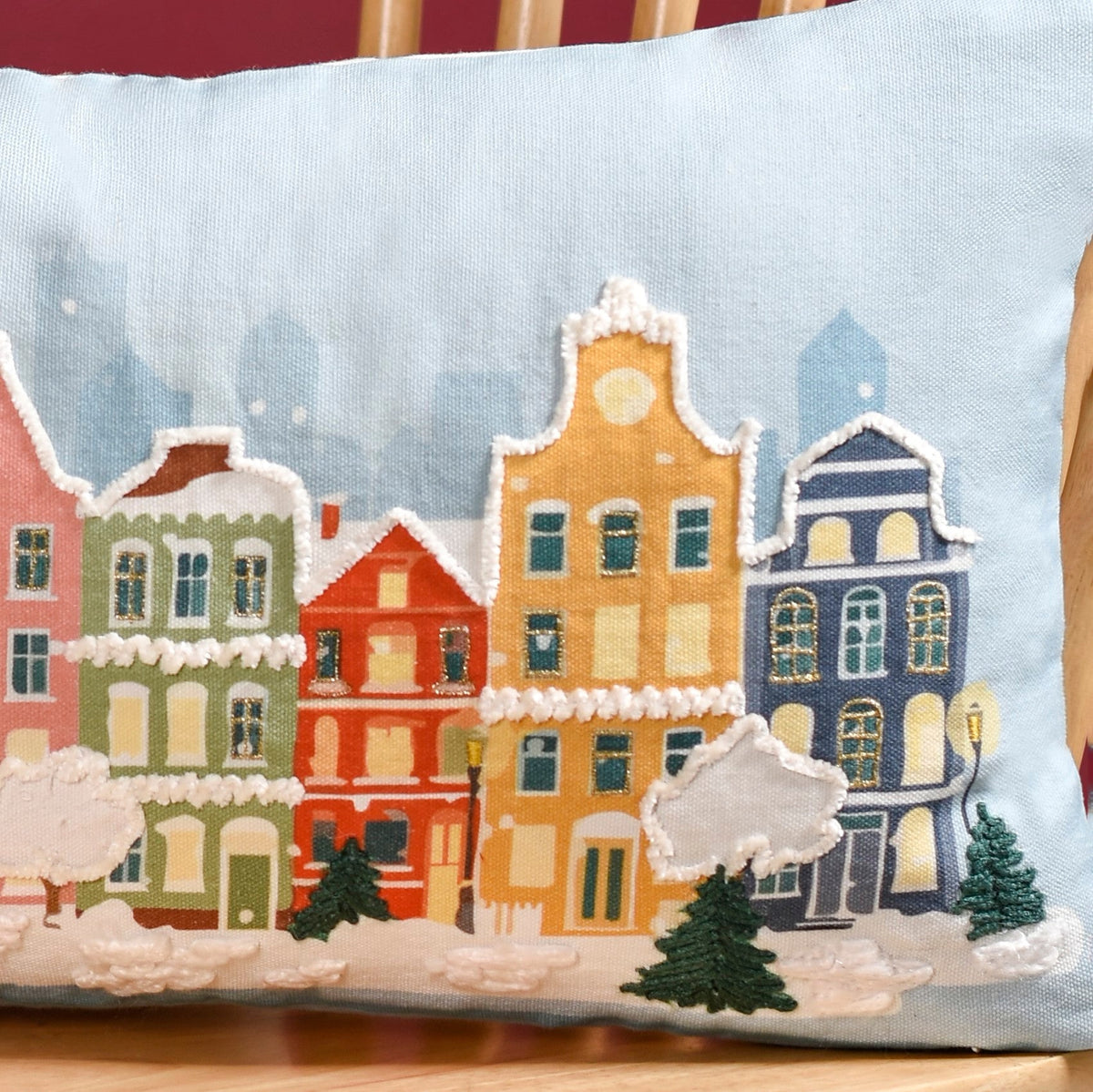 Winter Town Embroidered Cotton Cushion Cover 50x30cm Nestasia
