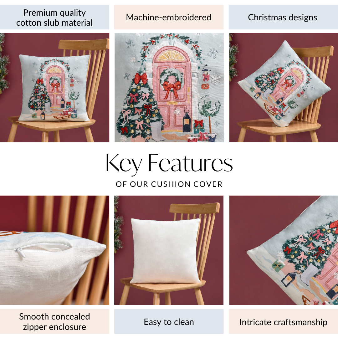 Winter Wonderland Embroidered Cushion Cover 40x40cm Nestasia