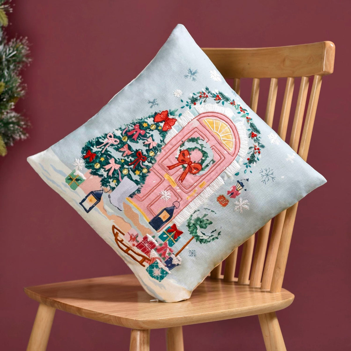 Winter Wonderland Embroidered Cushion Cover 40x40cm Nestasia