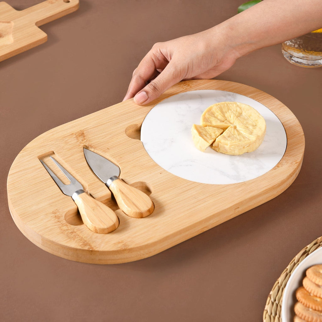 Wooden Cheese Platter Set With Marble Board And Cheese Cutlery Nestasia
