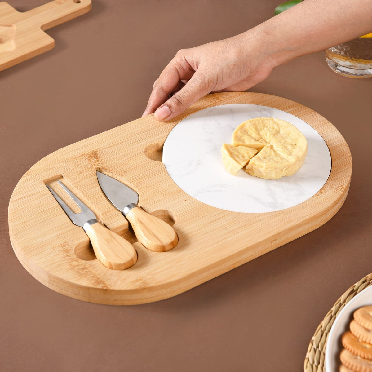 Wooden Cheese Platter Set With Marble Board And Cheese Cutlery Nestasia