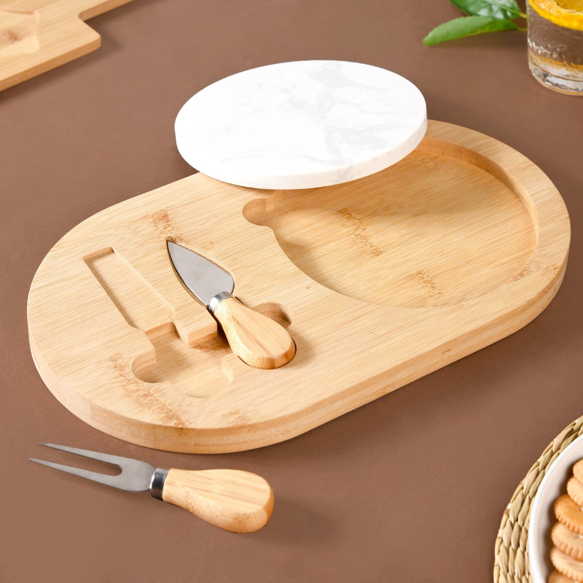 Wooden Cheese Platter Set With Marble Board And Cheese Cutlery Nestasia