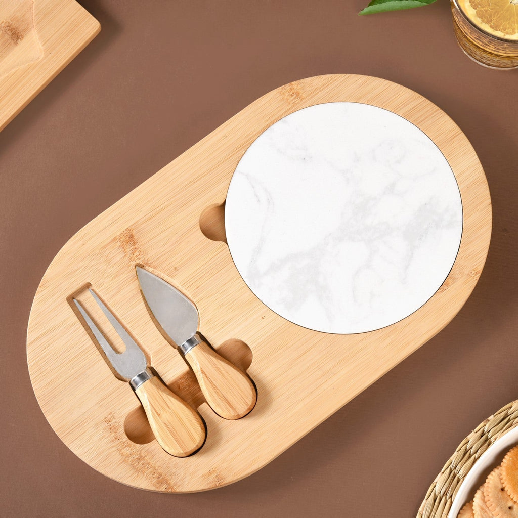 Wooden Cheese Platter Set With Marble Board And Cheese Cutlery Nestasia