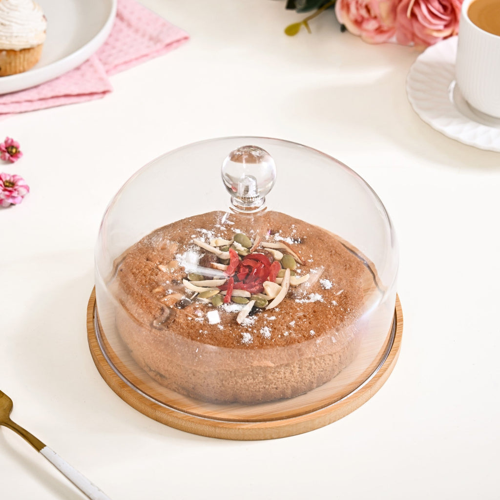 Wooden Cake Stand With Transparent Cloche 17cm Nestasia