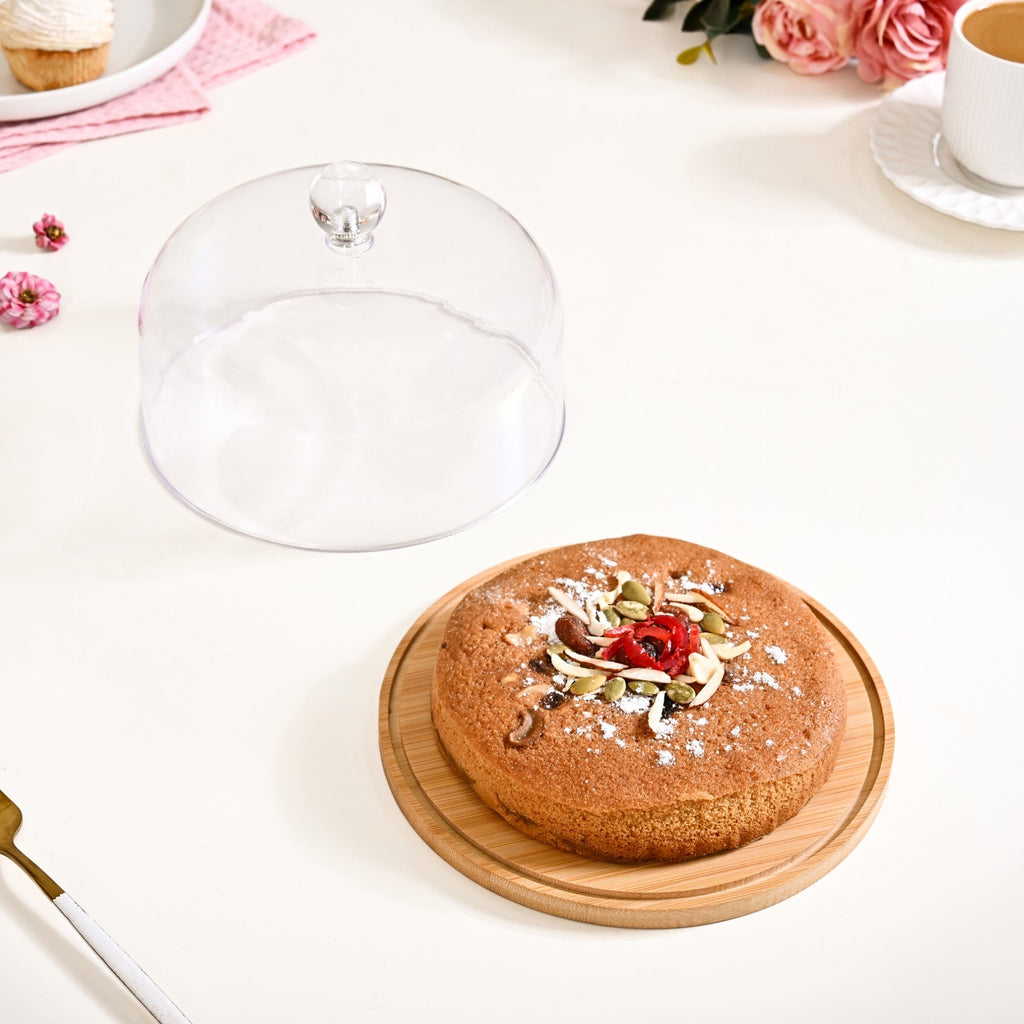 Wooden Cake Stand With Transparent Cloche 17cm Nestasia