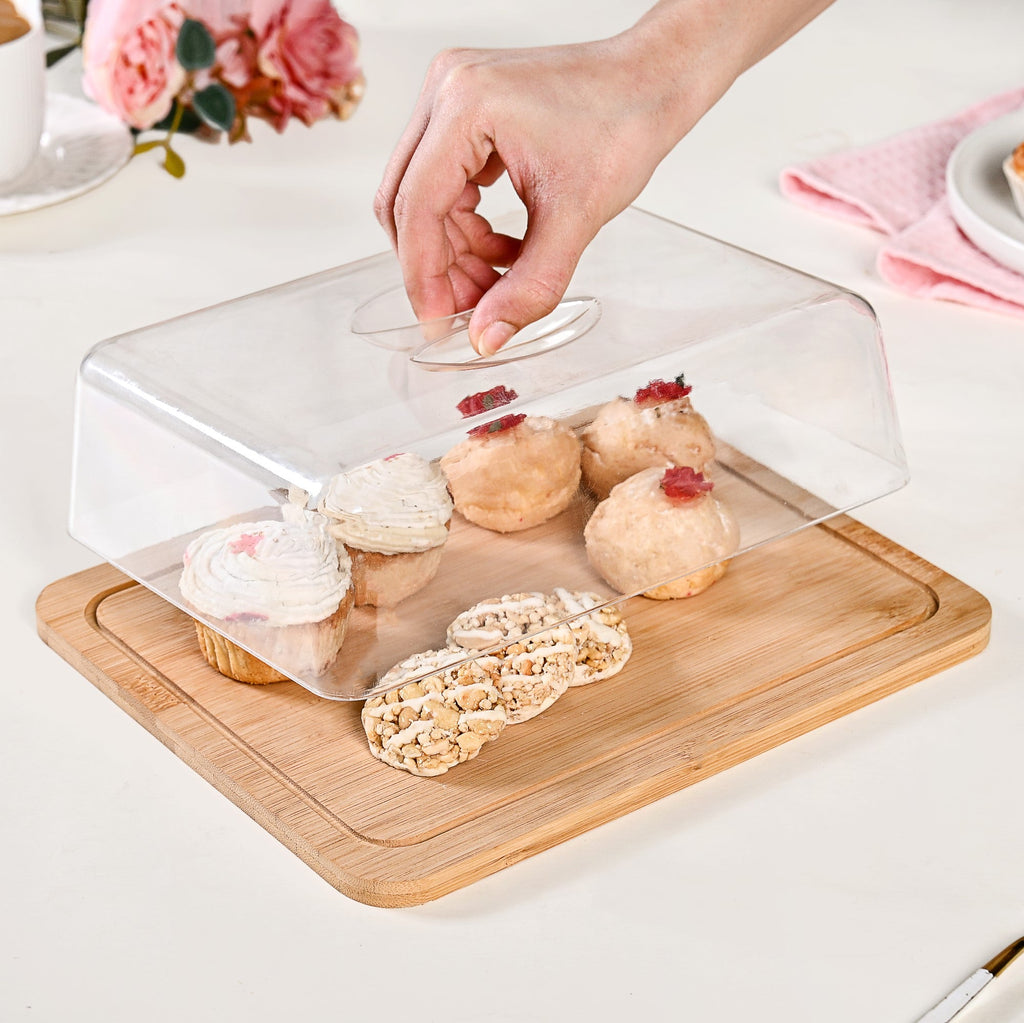 Rectangle Wooden Cake Stand With Cloche Nestasia