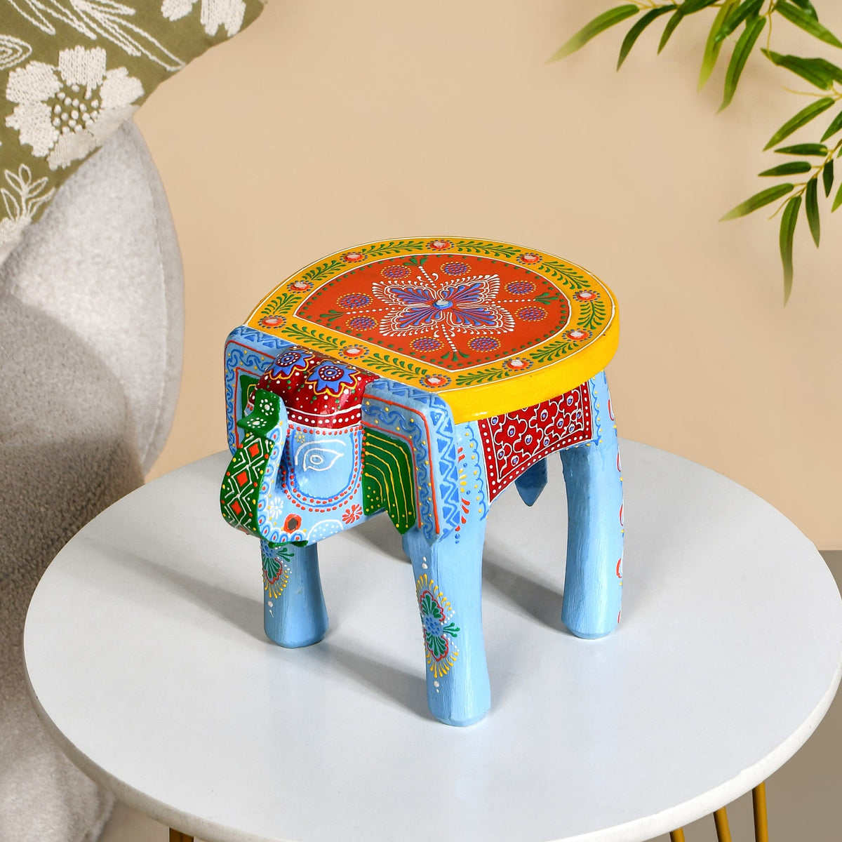 Banjara Mirror Work Wooden Elephant Decor Riser Nestasia