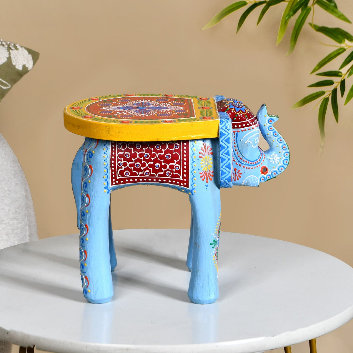 Banjara Mirror Work Wooden Elephant Decor Riser Nestasia