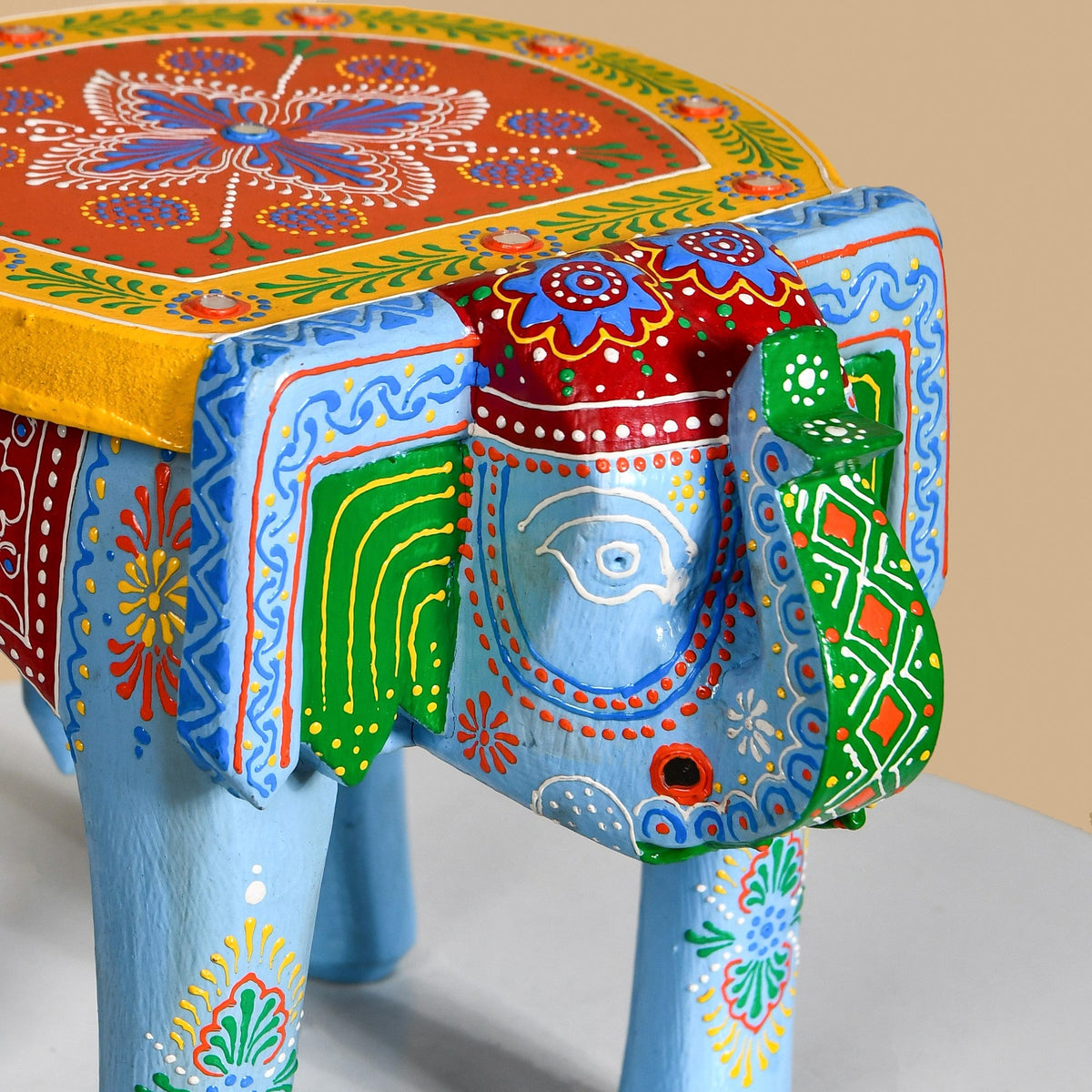 Banjara Mirror Work Wooden Elephant Decor Riser Nestasia