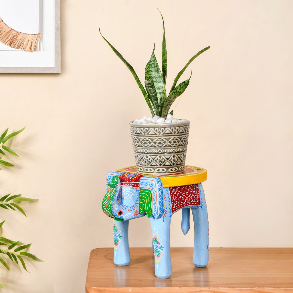 Banjara Mirror Work Wooden Elephant Decor Riser Nestasia