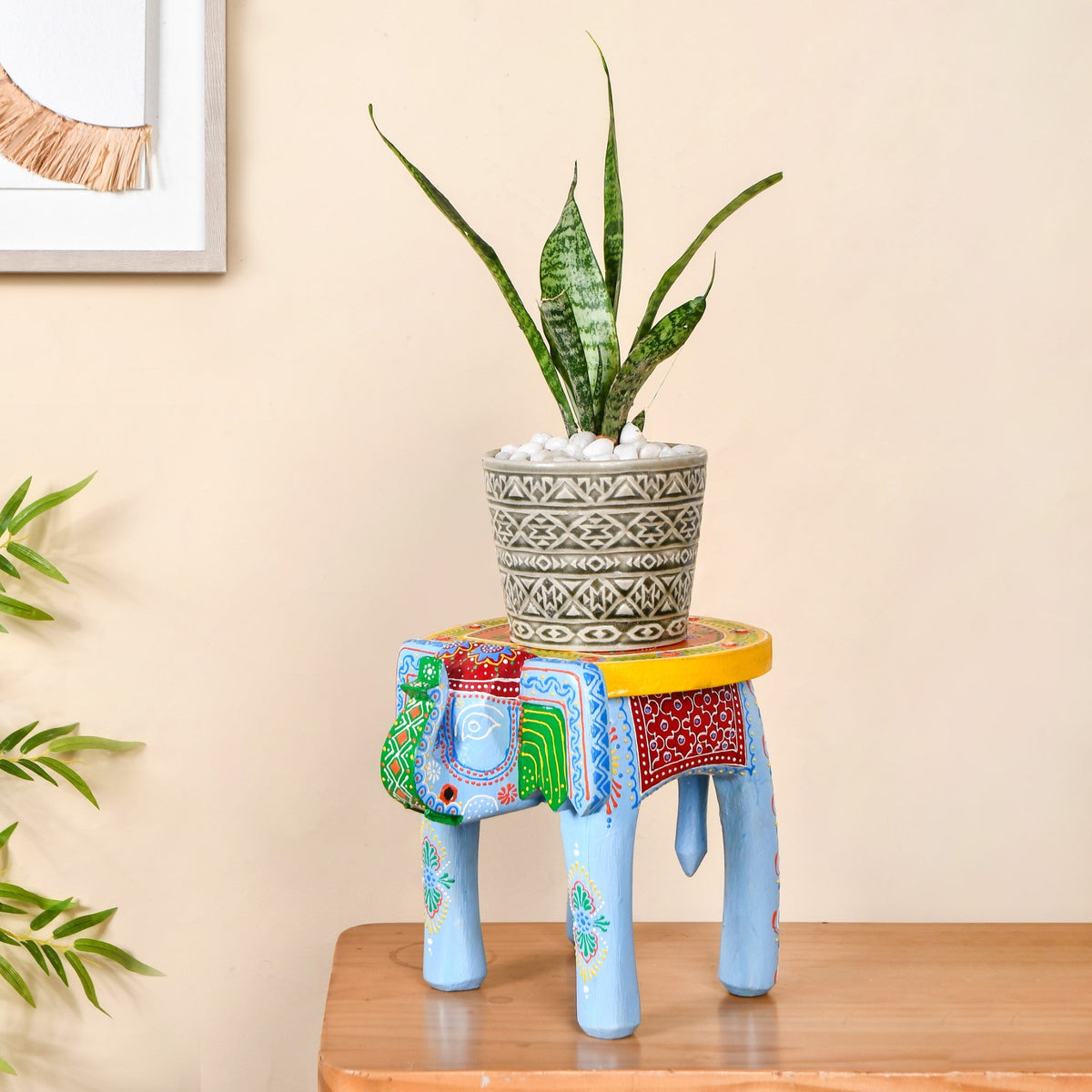 Banjara Mirror Work Wooden Elephant Decor Riser Nestasia