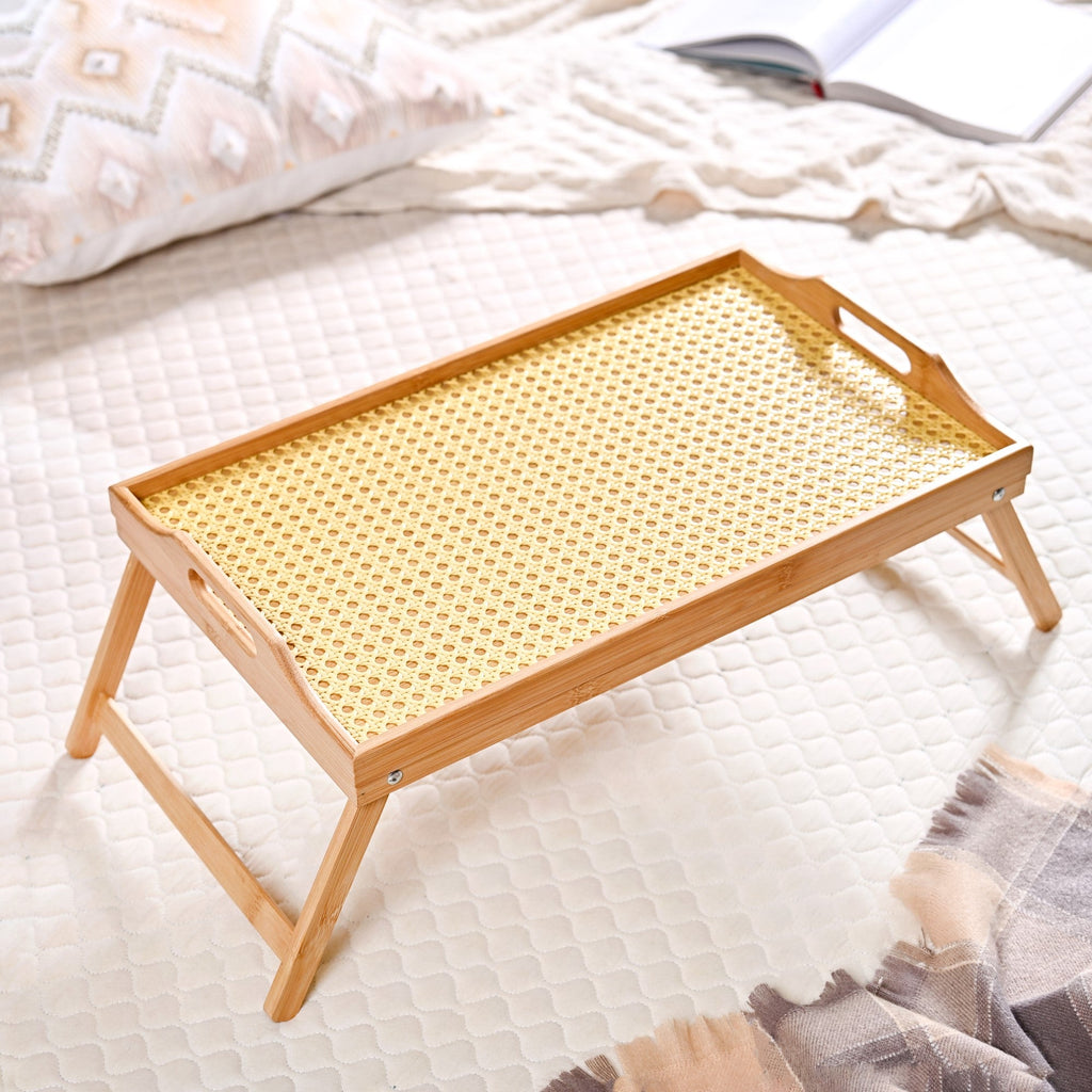 Wooden Folding Table With Rattan Weaving Nestasia