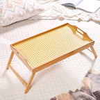 Wooden Folding Table With Rattan Weaving Nestasia