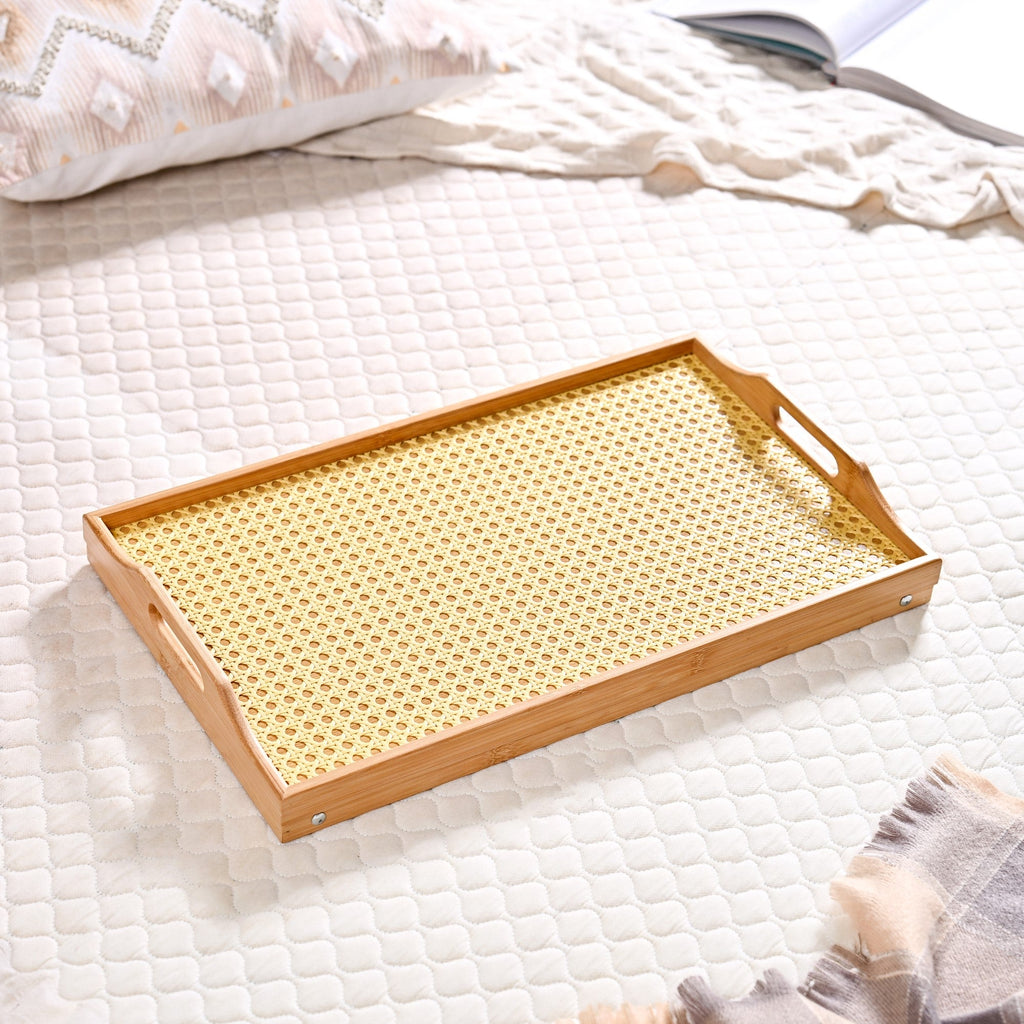 Wooden Folding Table With Rattan Weaving Nestasia