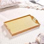 Wooden Folding Table With Rattan Weaving Nestasia
