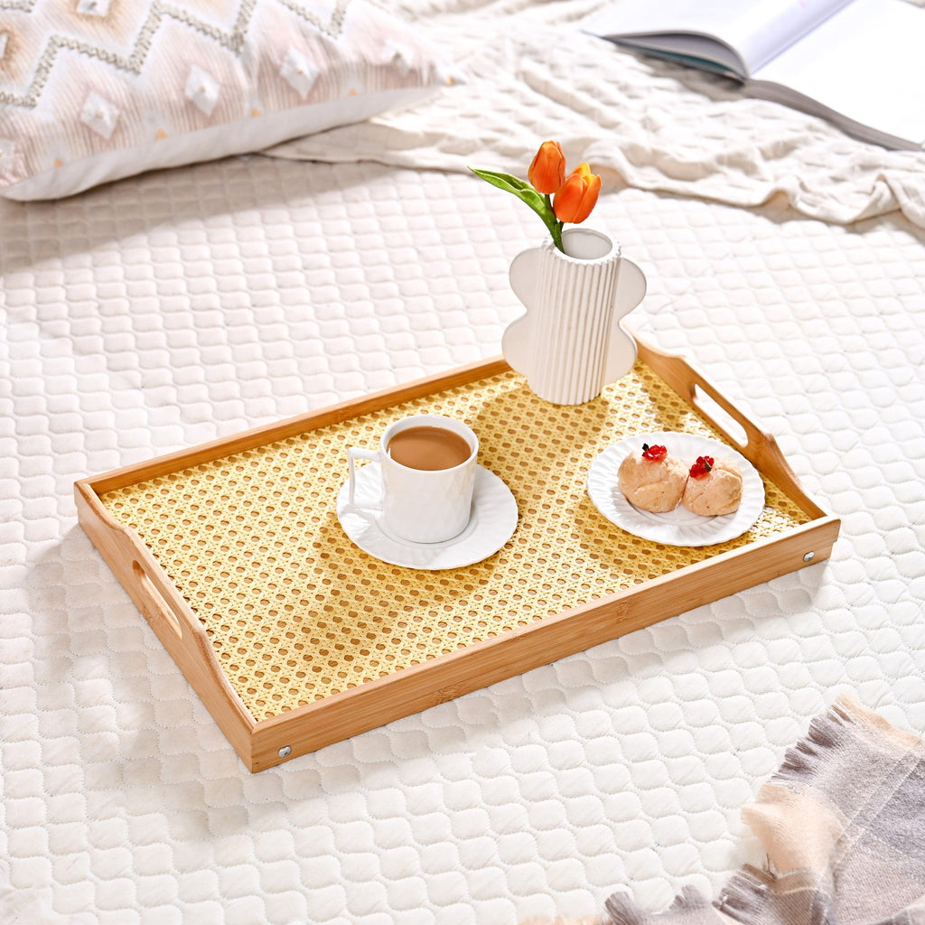 Wooden Folding Table With Rattan Weaving Nestasia
