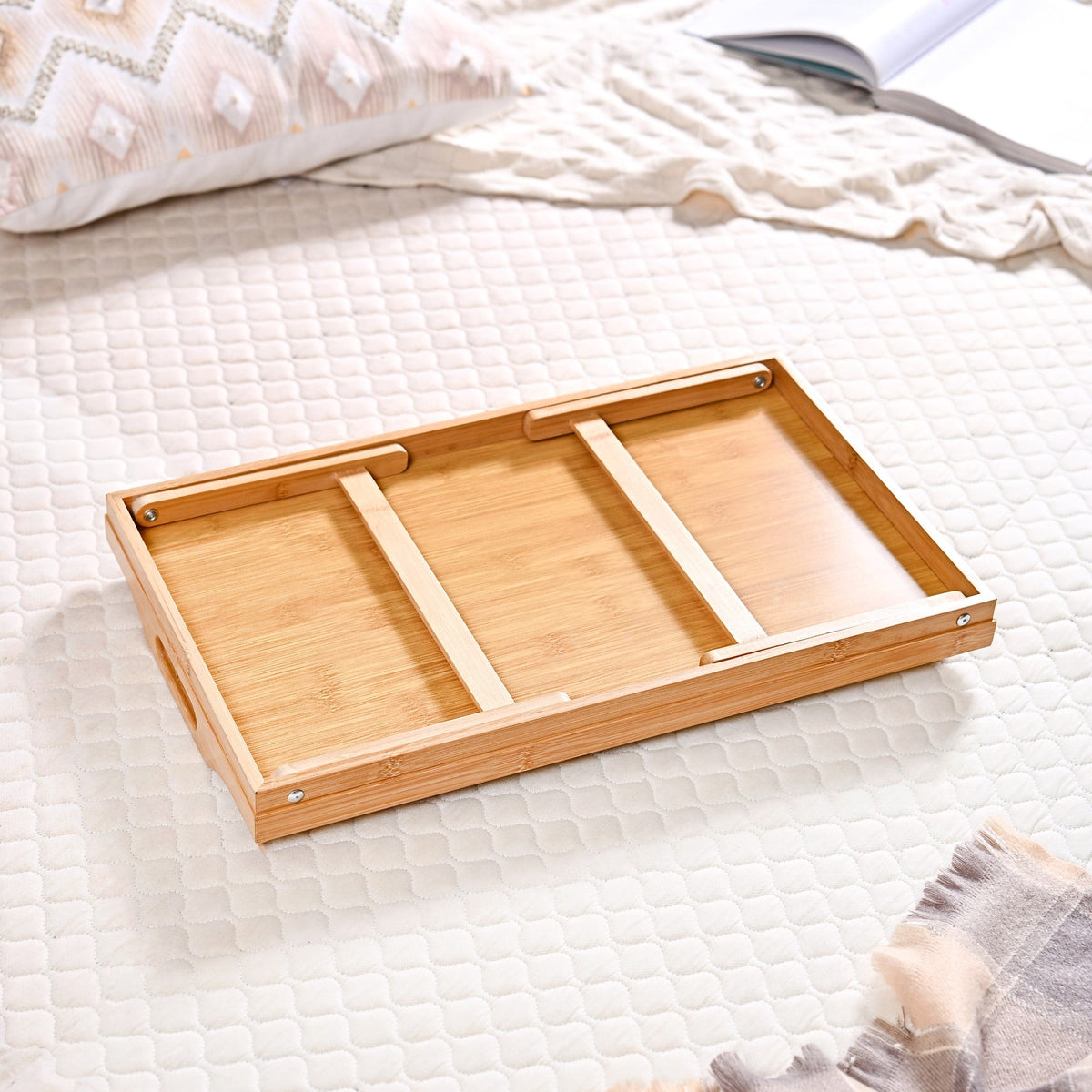 Wooden Folding Table With Rattan Weaving Nestasia