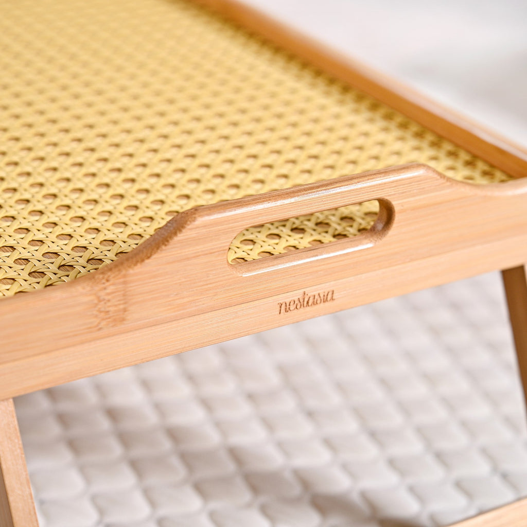 Wooden Folding Table With Rattan Weaving Nestasia
