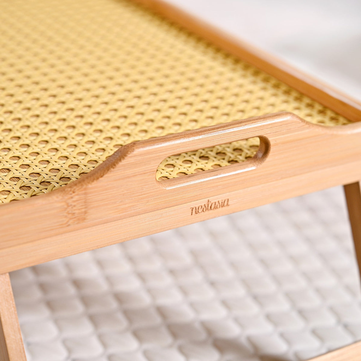 Wooden Folding Table With Rattan Weaving Nestasia