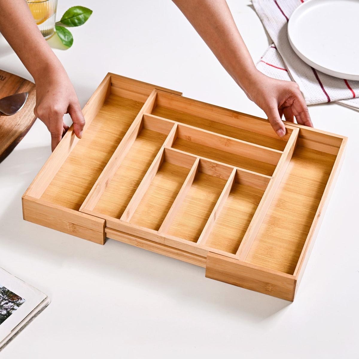 Adjustable Bamboo Kitchen Drawer Organiser For Cutlery Nestasia