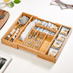 Adjustable Bamboo Kitchen Drawer Organiser For Cutlery Nestasia