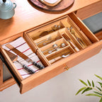 Adjustable Bamboo Kitchen Drawer Organiser For Cutlery Nestasia