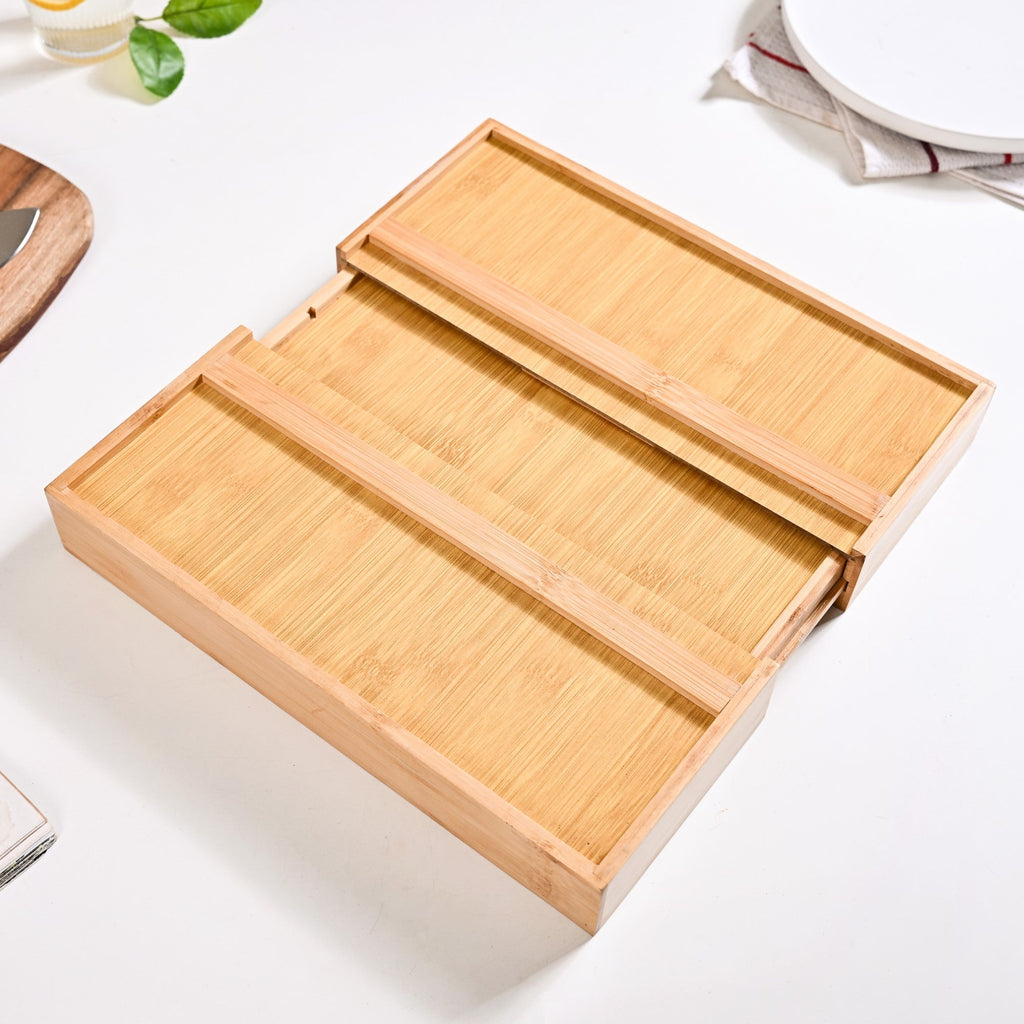 Adjustable Bamboo Kitchen Drawer Organiser For Cutlery Nestasia