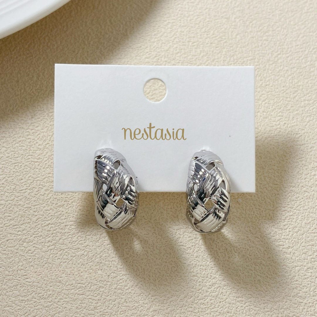 Woven In Silver Chic Metal Hoops Nestasia