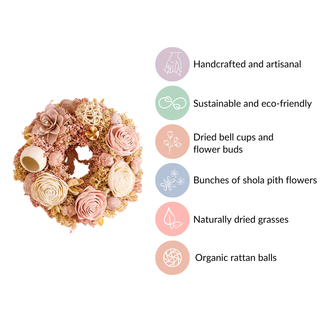 Eco-Friendly Rose Dried Flower Wreath Pink Nestasia
