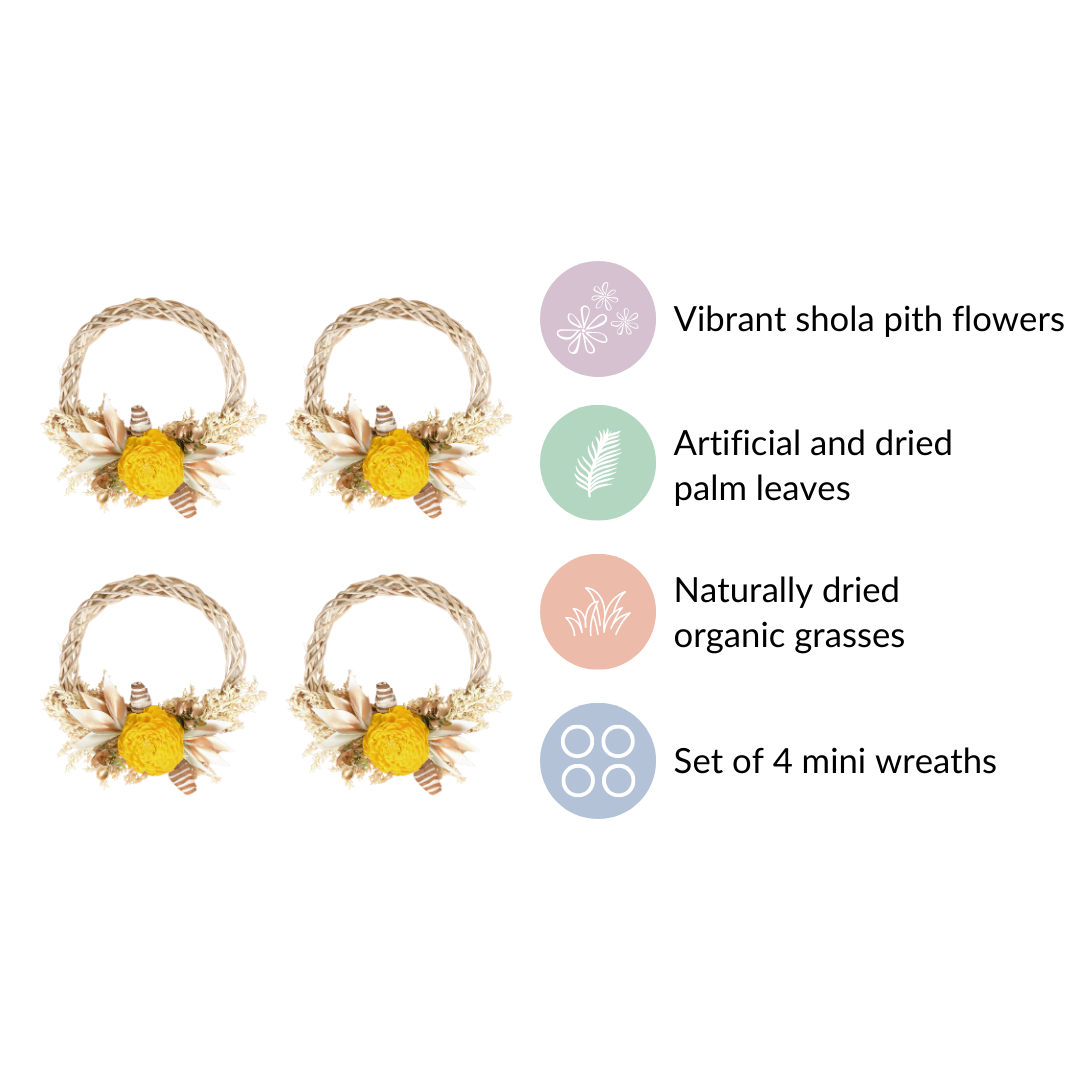 Mini Floral Garland Wreath For Wall Decor Set Of 4 Nestasia