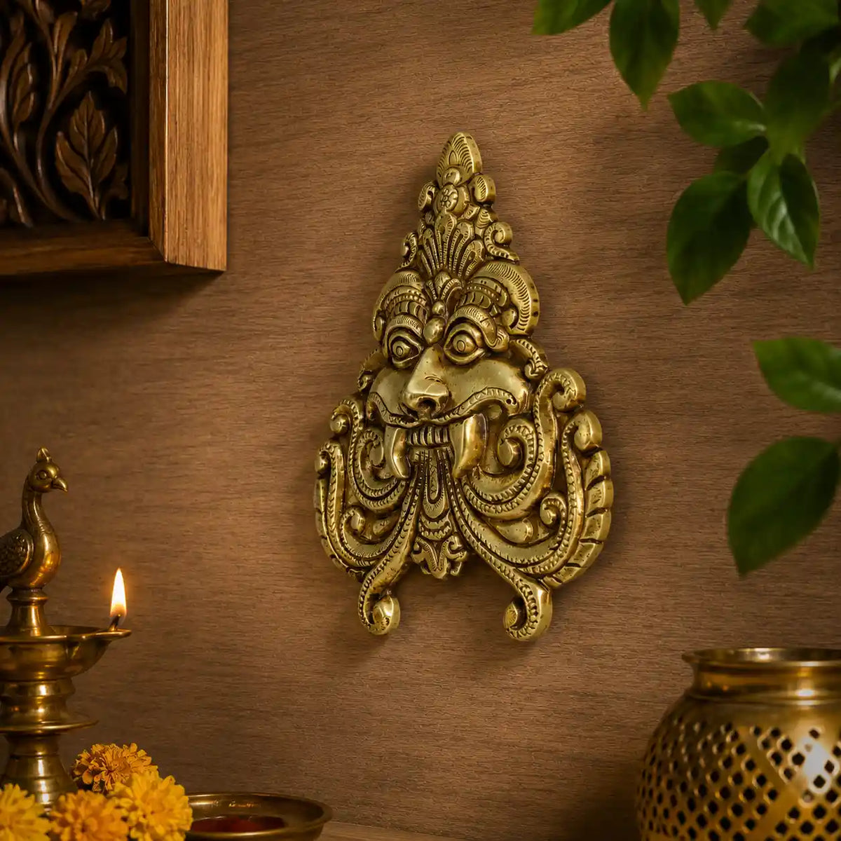 Brass Yali / Kirtimukha Face Wall Hanging Vedansh Craft