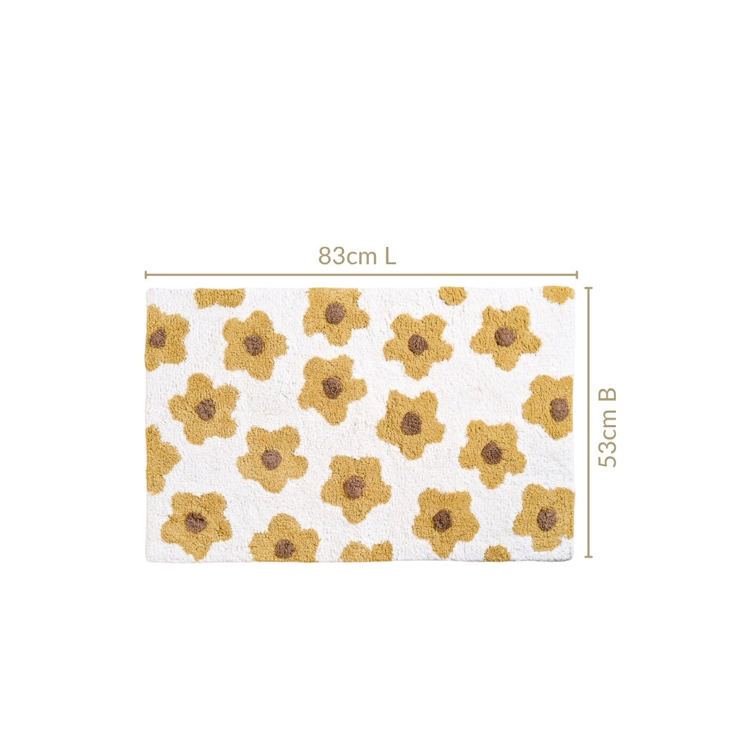Anti Slip Cotton Yellow Daisy Mat 83x53cm Nestasia