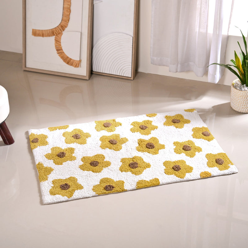 Anti Slip Cotton Yellow Daisy Mat 83x53cm Nestasia