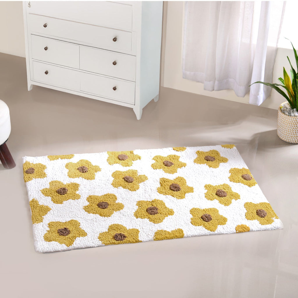 Anti Slip Cotton Yellow Daisy Mat 83x53cm Nestasia